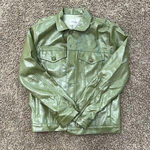 NWOT Green Faux Leather jean jacket style coat